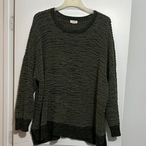 Textured Dark Green Crew Neck long Sweater